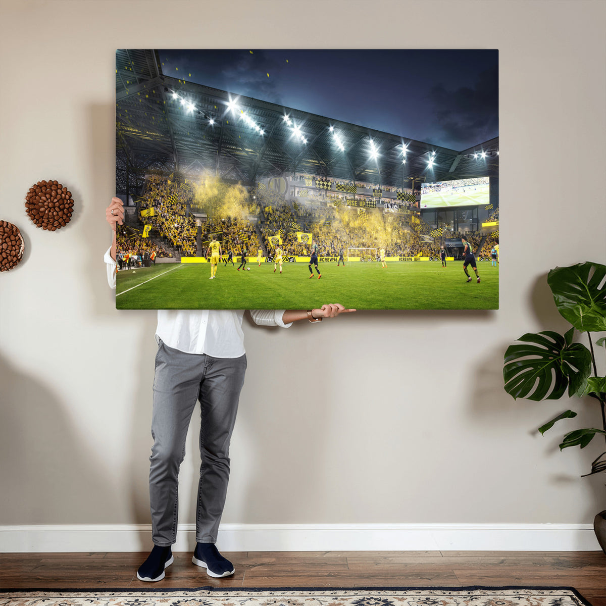 65820-MGV-CV-36X24 - Columbus Crew Stadium Match Triple Canvas Wall Art - Dynamic MLS Game Scene Canvas Wall Art