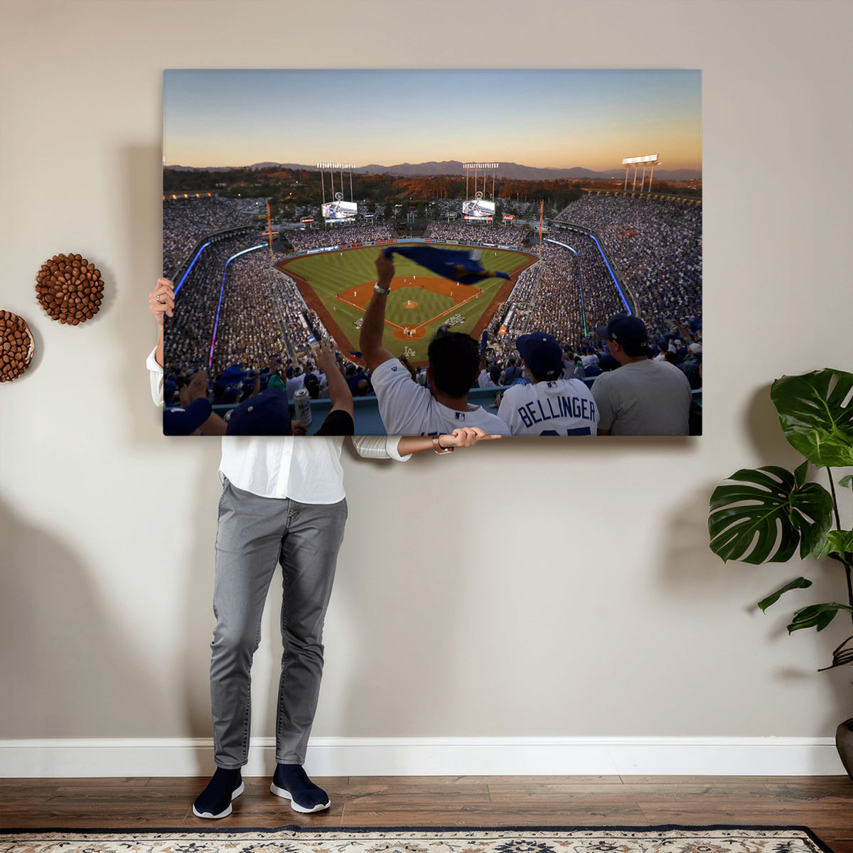 60162-MGV-CV-36X24 - Dodger Stadium Sunset Game Triple Canvas Wall Art, Los Angeles Dodgers MLB Match