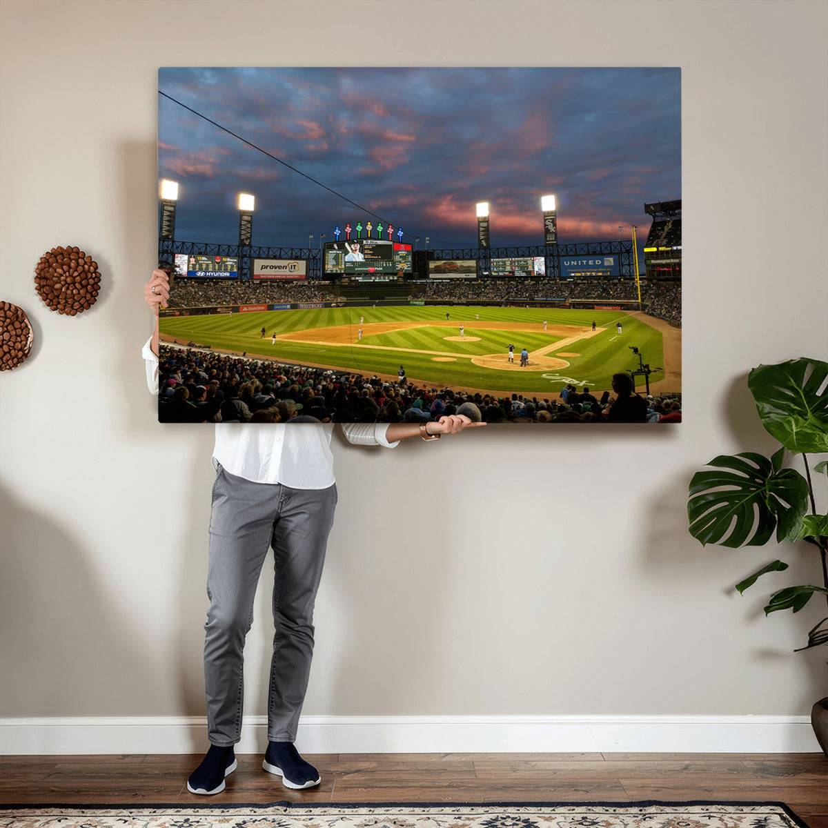 96063-MGV-CV-36X24 - Chicago White Sox Baseball Team Print Canvas, Guaranteed Rate Field, Framed and Ready to Hang