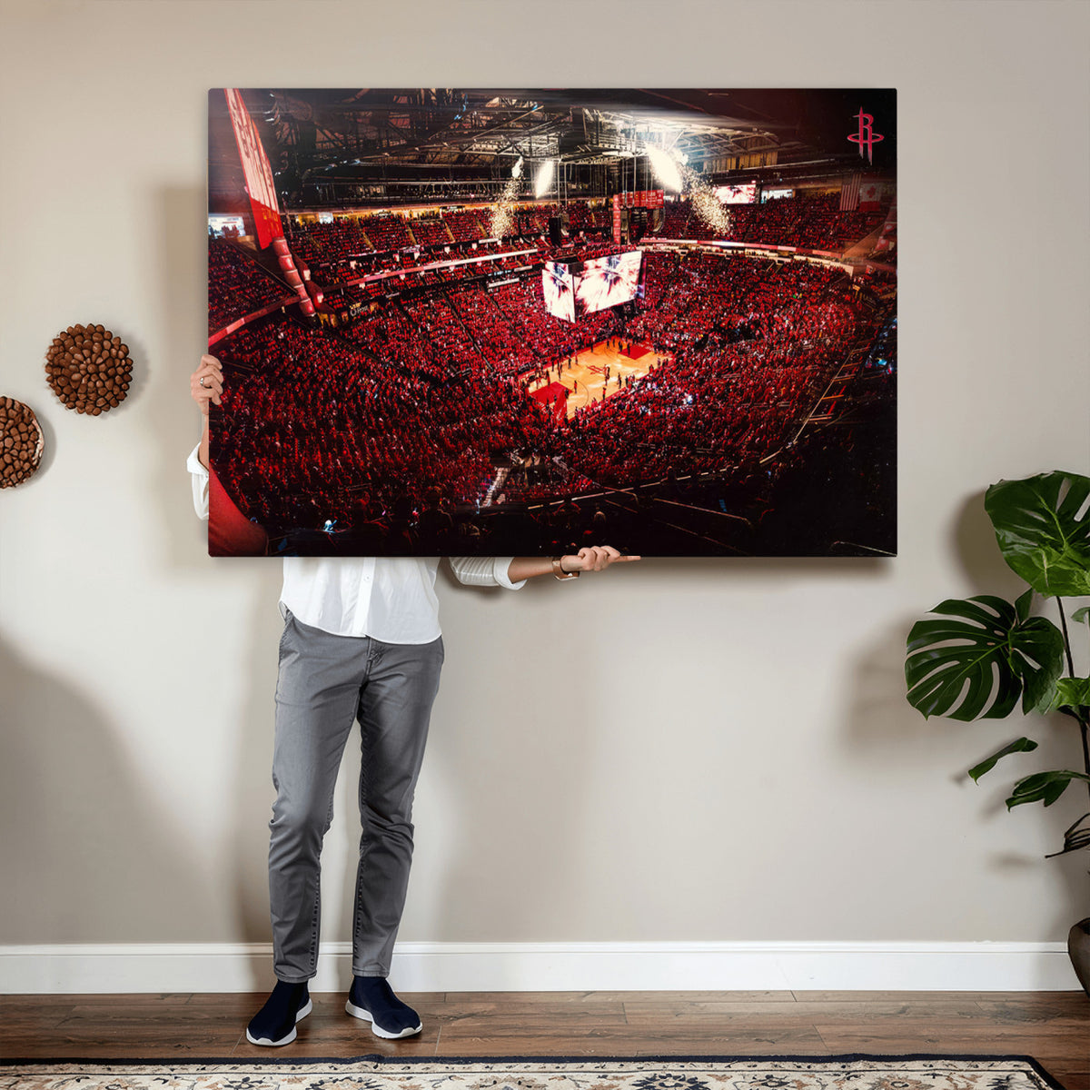 91527-MGV-CV-36X24 - Houston Rockets Basketball Team Print Canvas, Houston Toyota Center Arena Wall Art