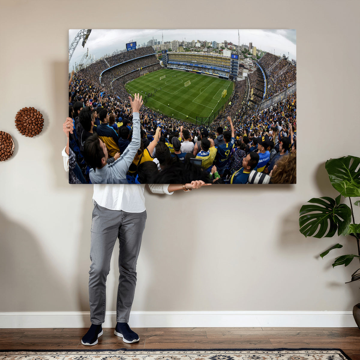23173-MGV-CV-36X24 - Boca Juniors Soccer Team Print, Buenos Aires Bombonera, Framed and Ready to Hang