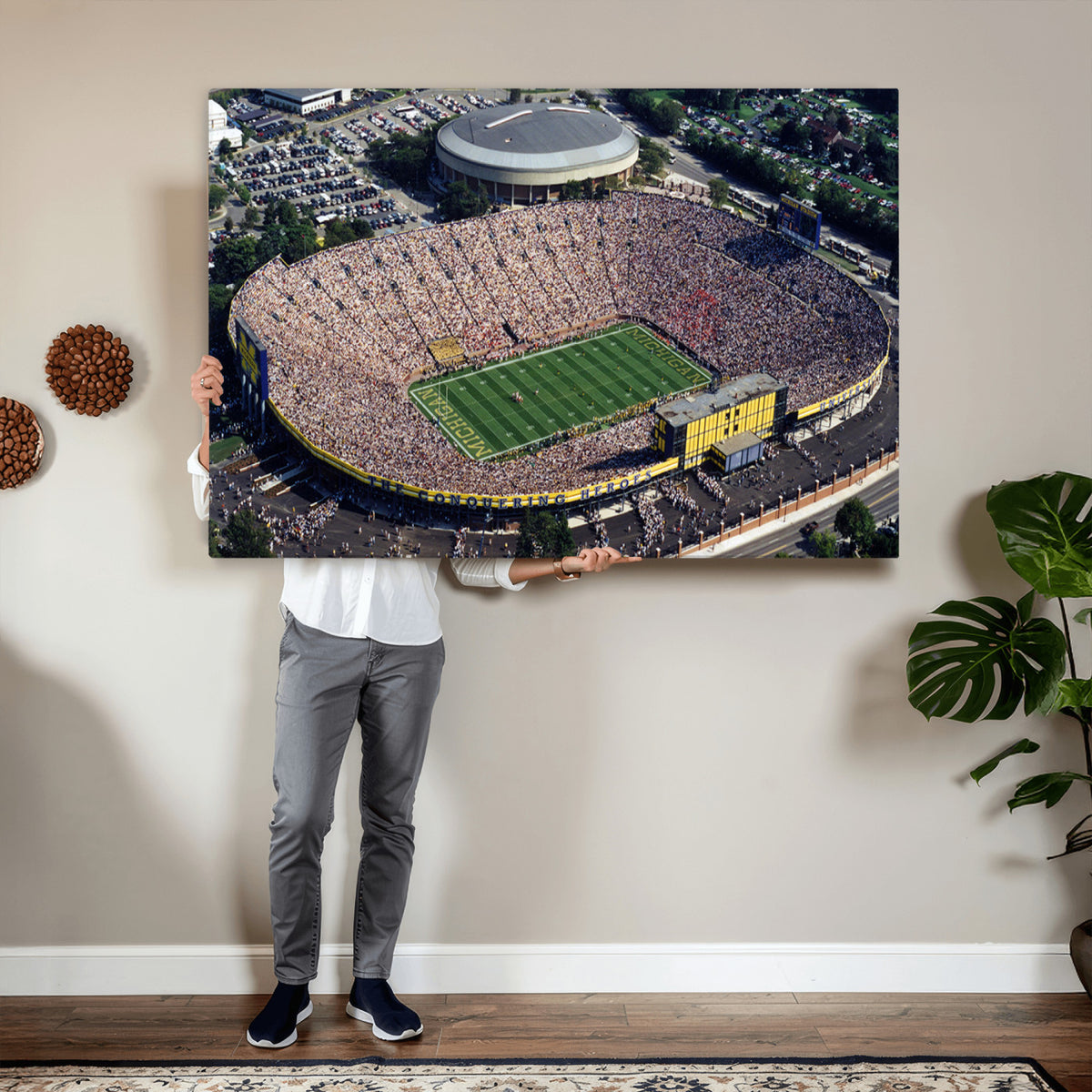 27314-MGV-CV-36X24 - Michigan Wolverines Football Team Print, Ann Arbor Michigan Stadium Wall Art