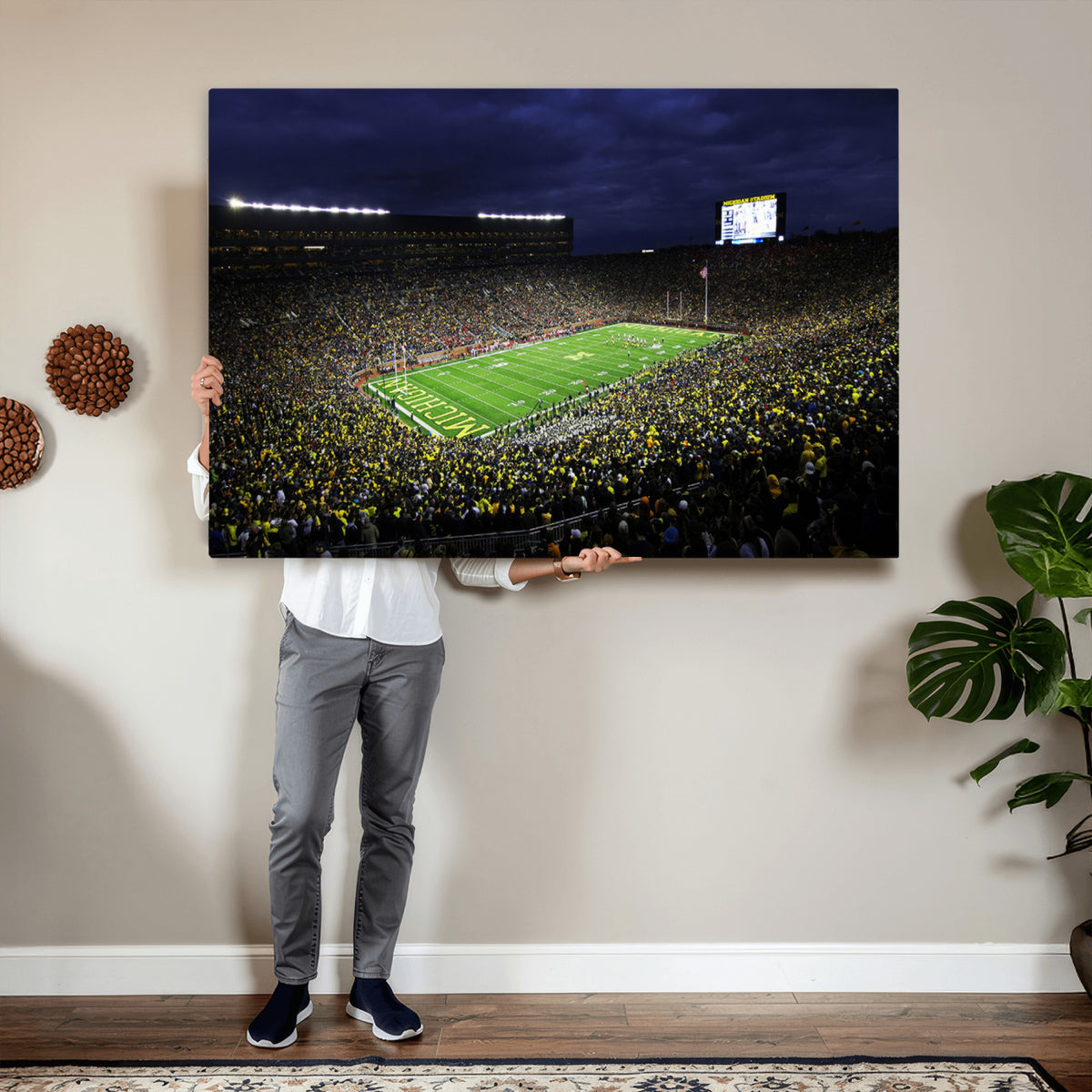 15448-MGV-CV-36X24 - Michigan Wolverines Football Canvas Wall Decor, Football Team Print, Ann Arbor Michigan Stadium