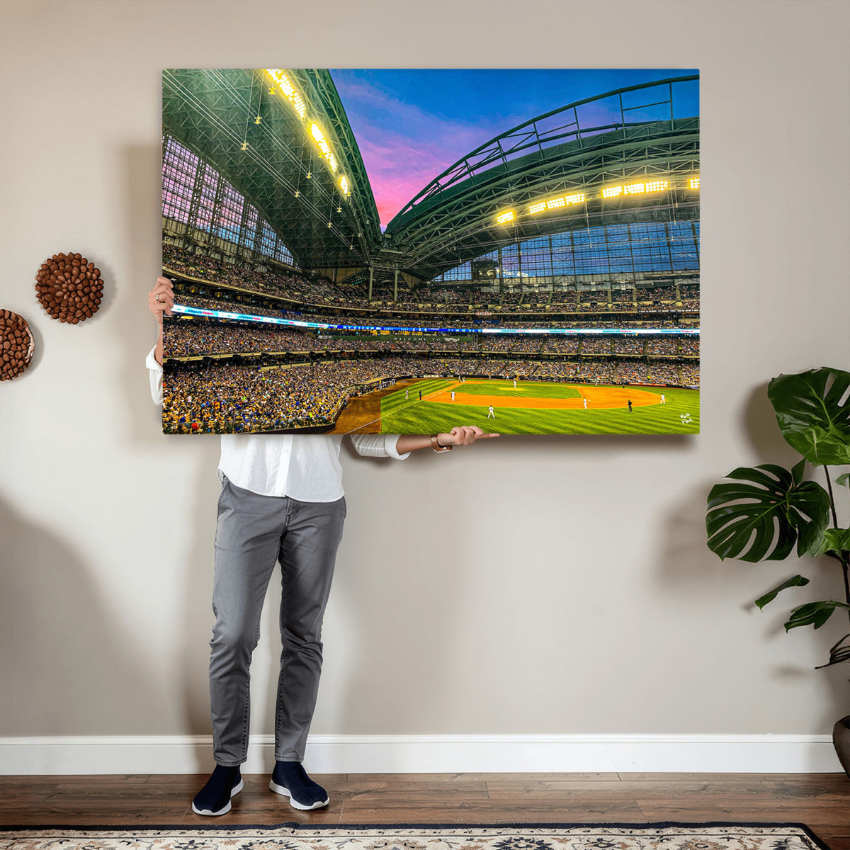 17006-MGV-CV-36X24 - Milwaukee Brewers Baseball Team Print Canvas, American Family Field Stadium Wall Art