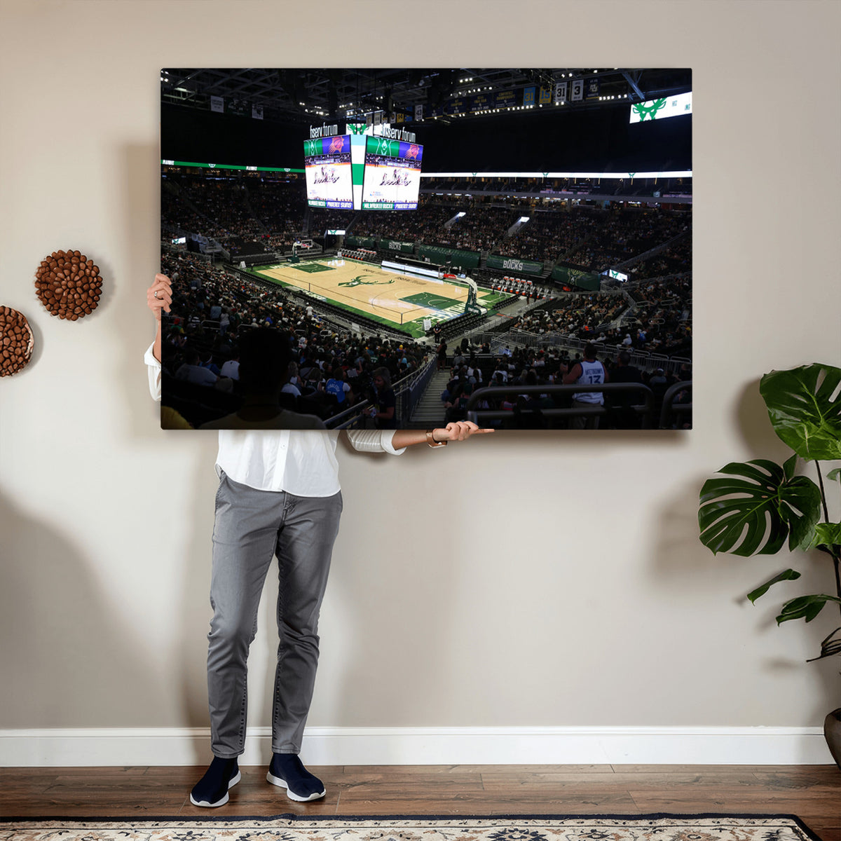 69882-MGV-CV-36X24 - Milwaukee Bucks Basketball Print, Fiserv Forum Stadium Wall Art