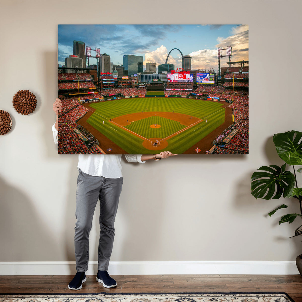 34054-MGV-CV-36X24 - St. Louis Cardinals Baseball Team Print, Busch Stadium Wall Art, Framed and Ready to Hang