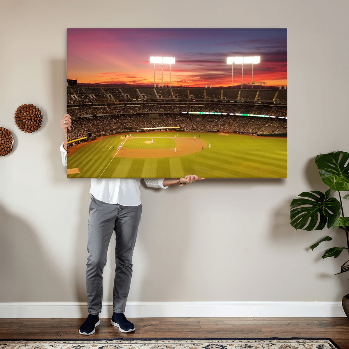 73718-MGV-CV-36X24 - Oakland Athletics Baseball Team Print, Oakland Coliseum