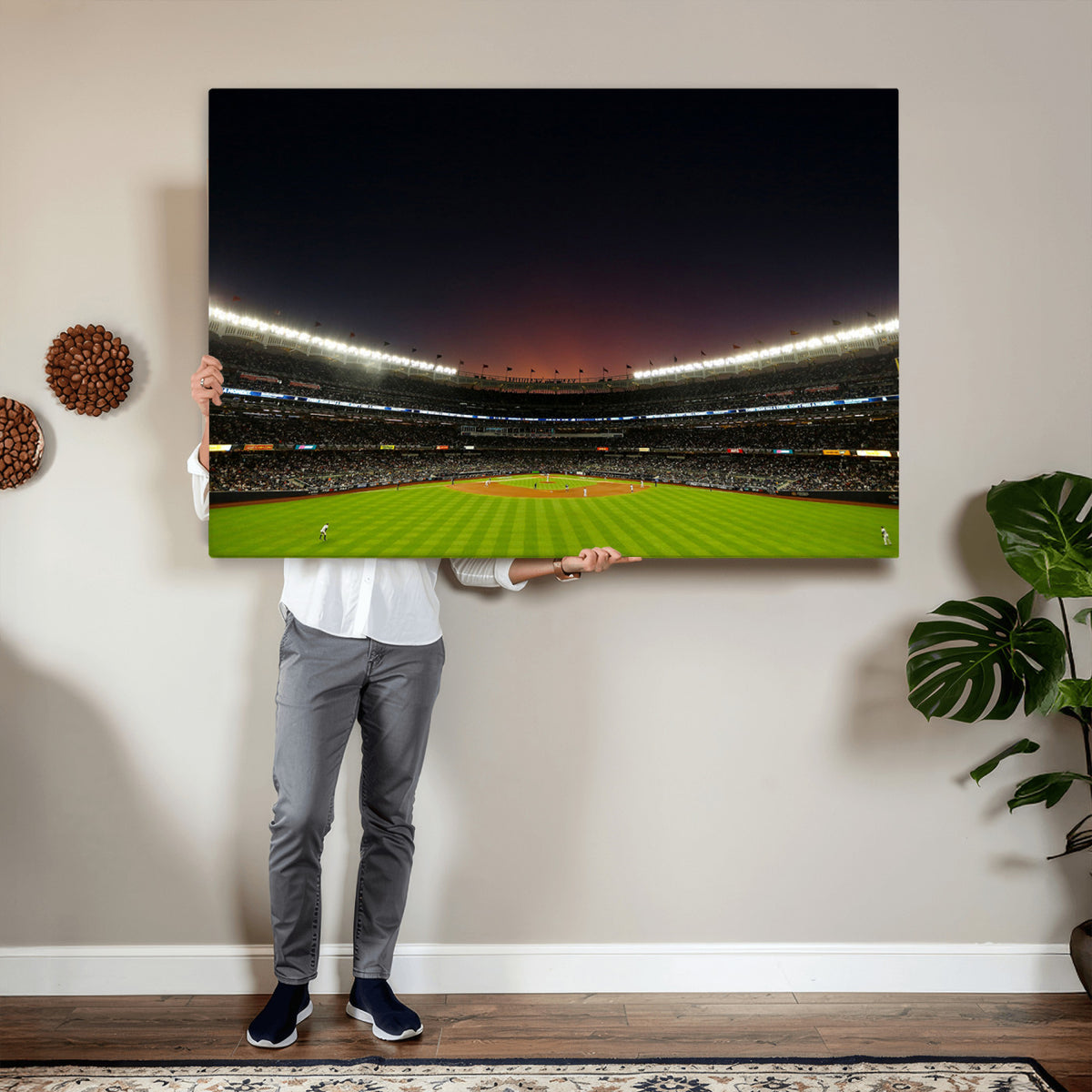 59138-MGV-CV-36X24 - Yankee Stadium Night Game Triple Canvas, New York Yankees Stadium Wall Art