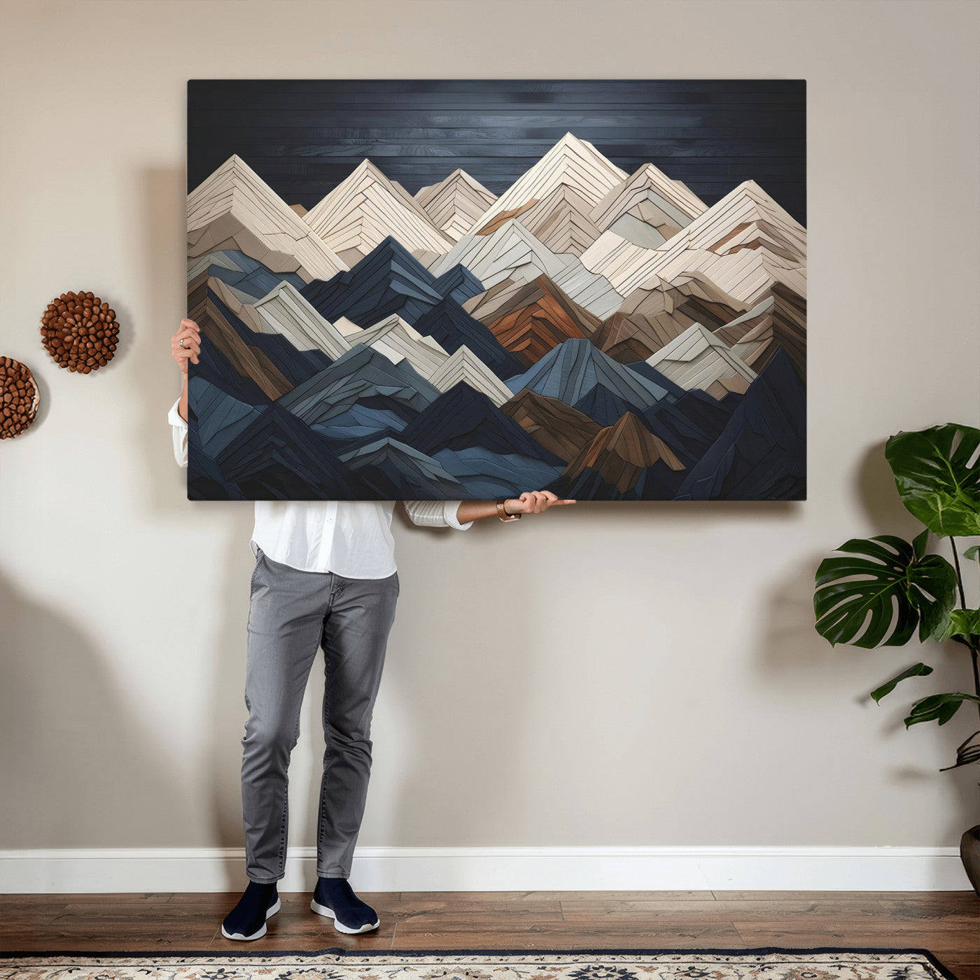 12896-MGV-CV-36X24 - Wood Mountain Wall Art | Mountain Canvas Print Wood Decor | Ready to Hang for Cabin Decor