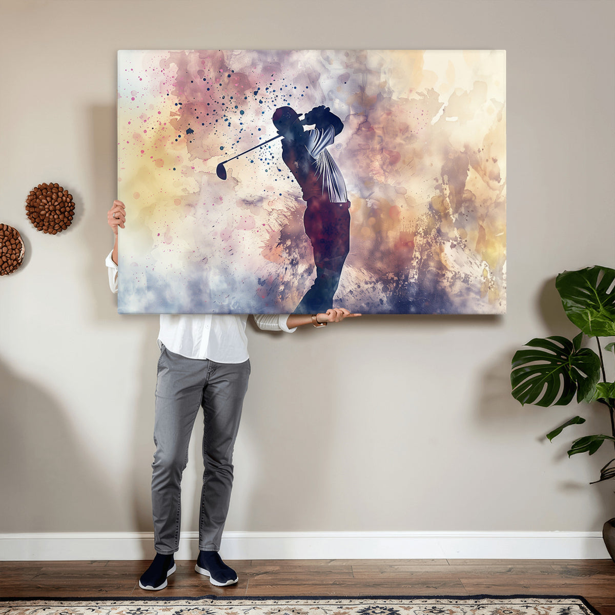 10848-MGV-CV-36X24 - Abstract Watercolor Golf Player Wall Art Canvas Print