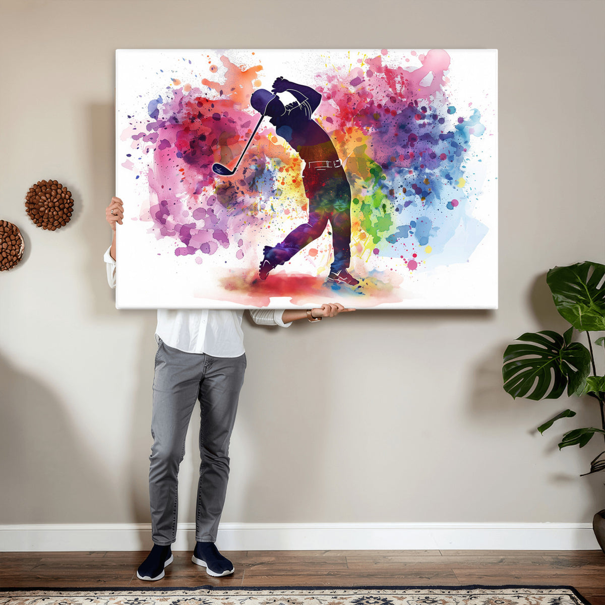 66537-MGV-CV-36X24 - Colorful Golfer Swing Wall Art Canvas Print, Ready to Hang