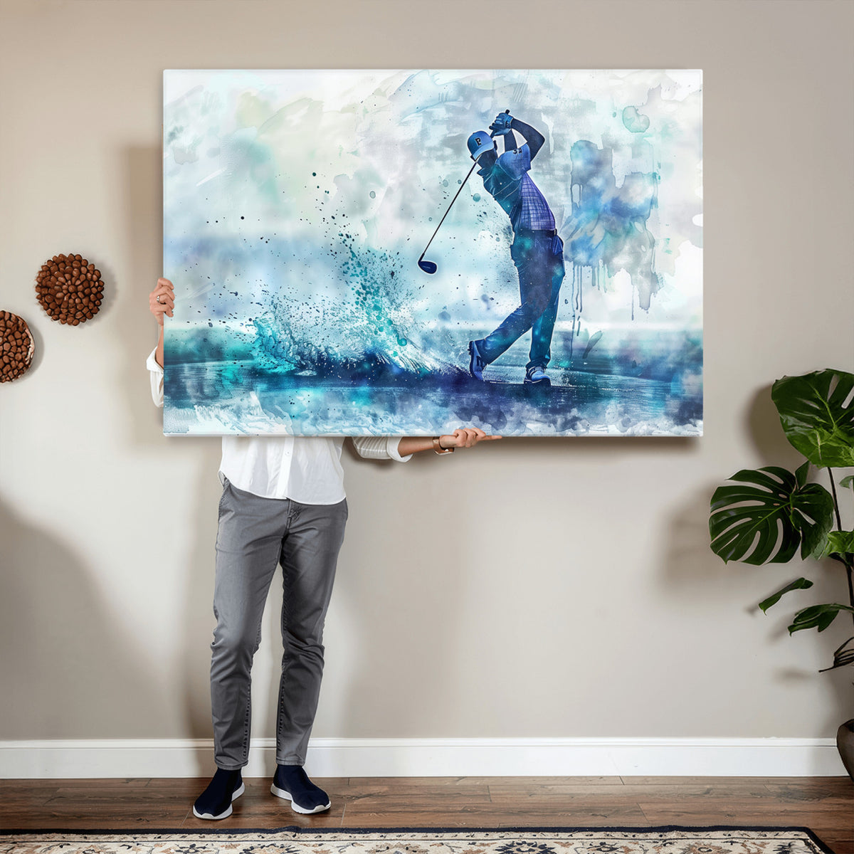 45328-MGV-CV-36X24 - Watercolor Abstract Golf Swing Wall Art Canvas Print