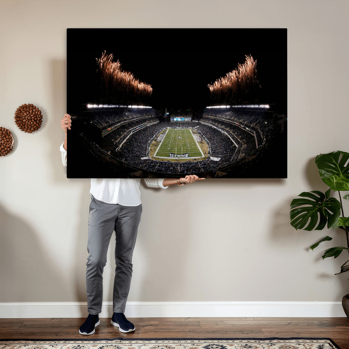 89680-MGV-CV-36X24 - Eagles Field Stadium Wall Art, Philadelphia Eagles Football, Framed and Ready to Hang