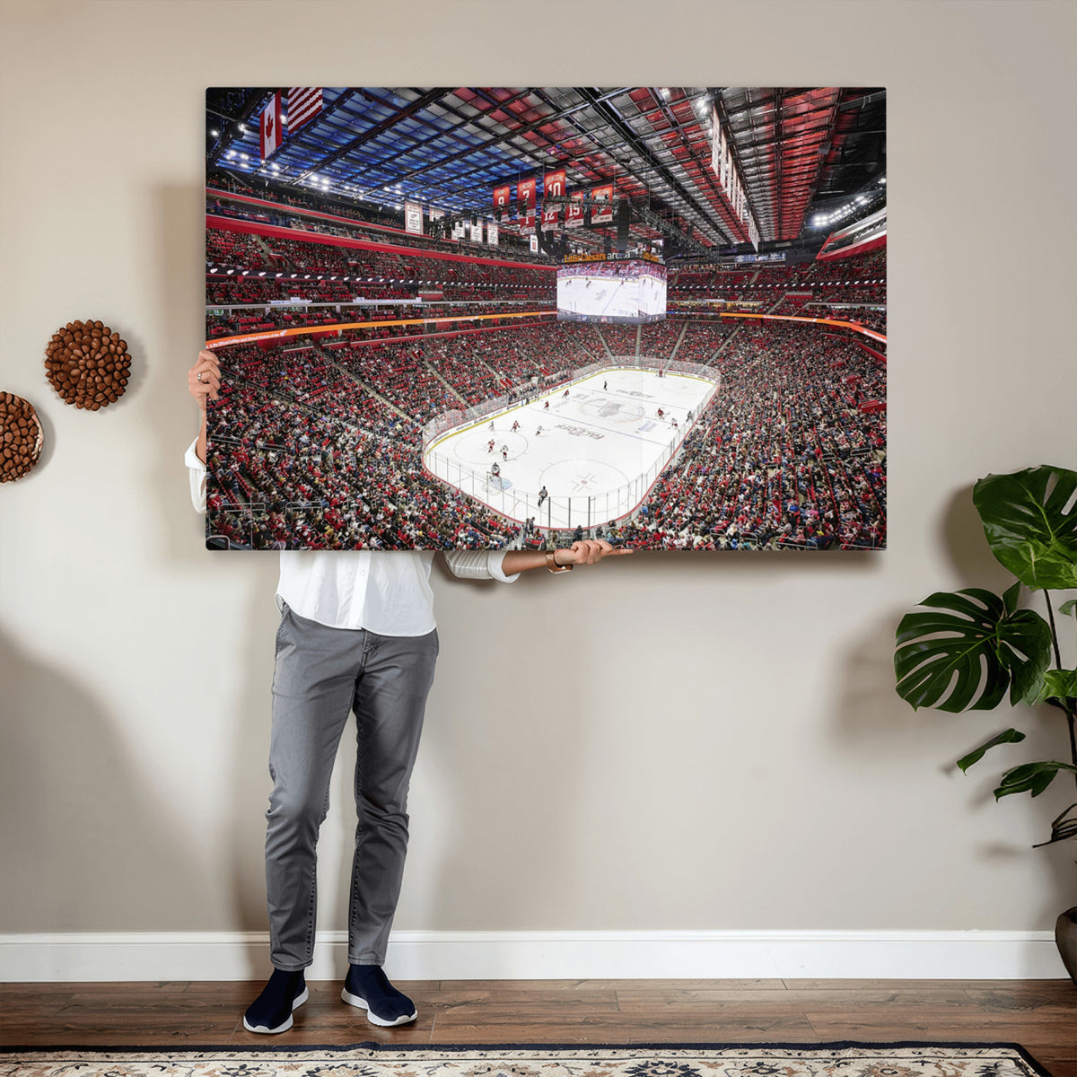 62263-MGV-CV-36X24 - Barton Malow Little Caesars Arena Detroit Wall Art Canvas Print - Detroit Hockey and Basketball