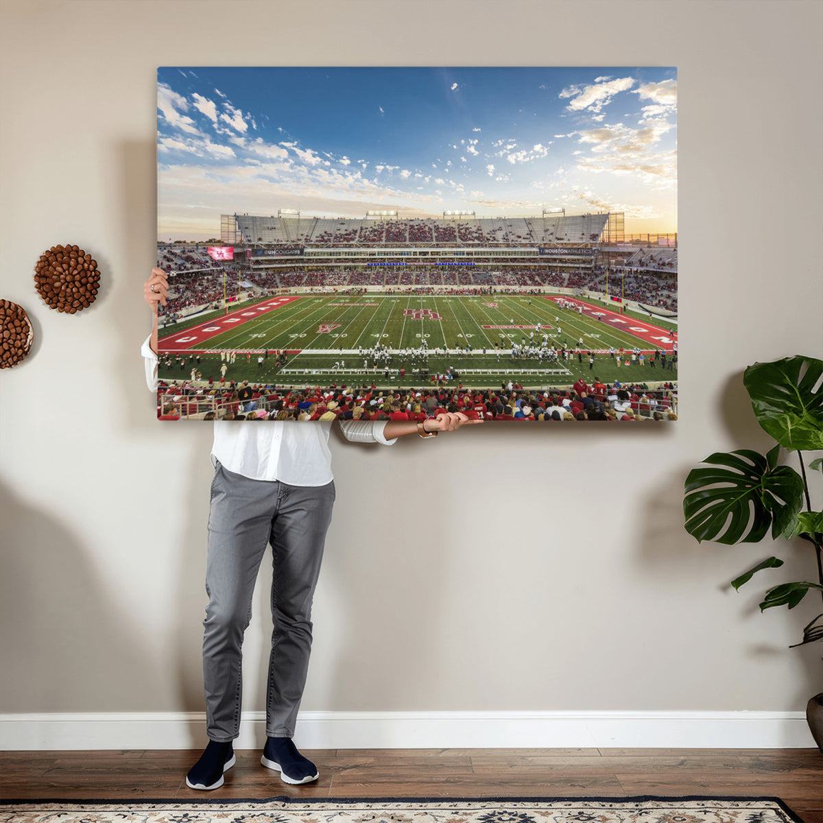 36612-MGV-CV-36X24 - Framed Houston Cougars Football Team Print - Houston TDECU Stadium Wall Art Canvas Print