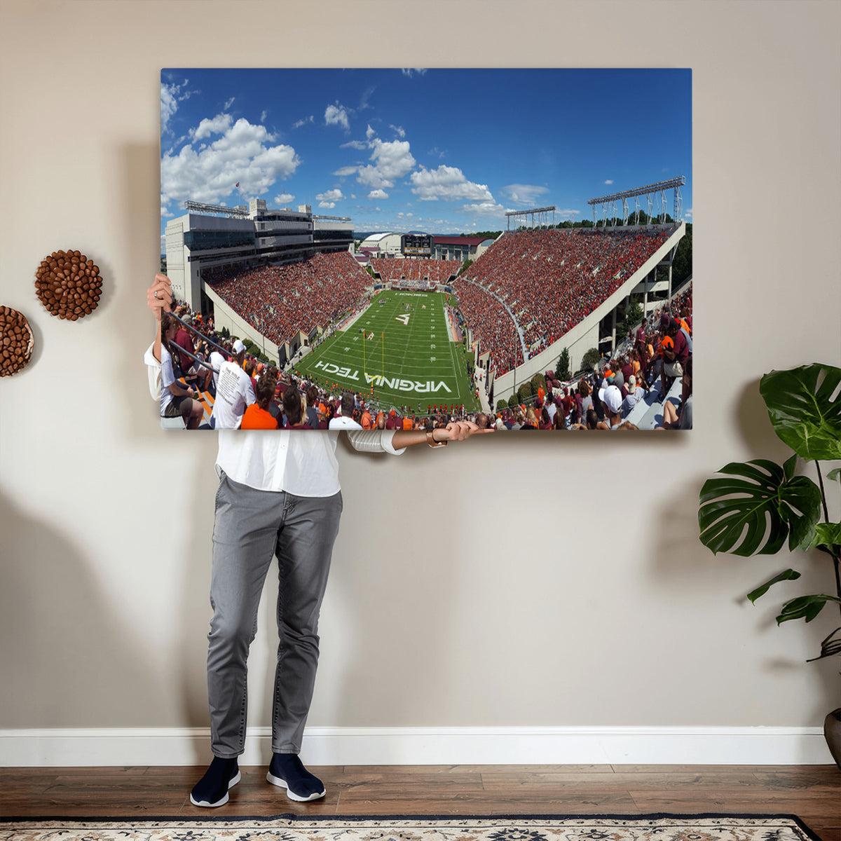 87769-MGV-CV-36X24 - Virginia Tech Hokies Football Team Print - Blacksburg Lane Stadium Wall Art Canvas Print