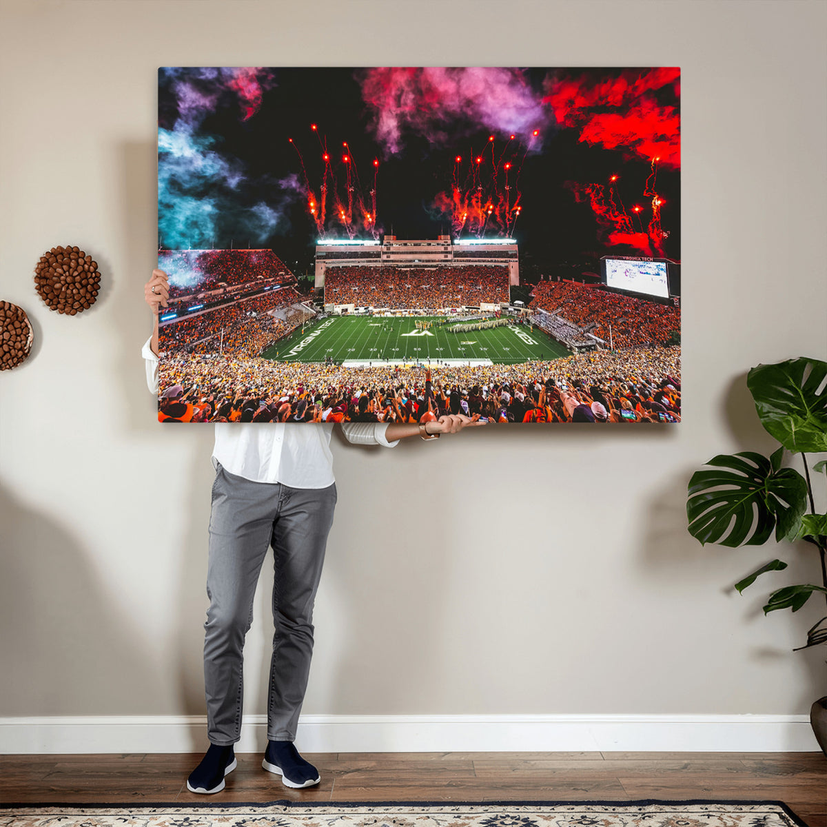 65761-MGV-CV-36X24 - Virginia Tech Hokies Football Team Print - Blacksburg Lane Stadium Wall Art Canvas Print