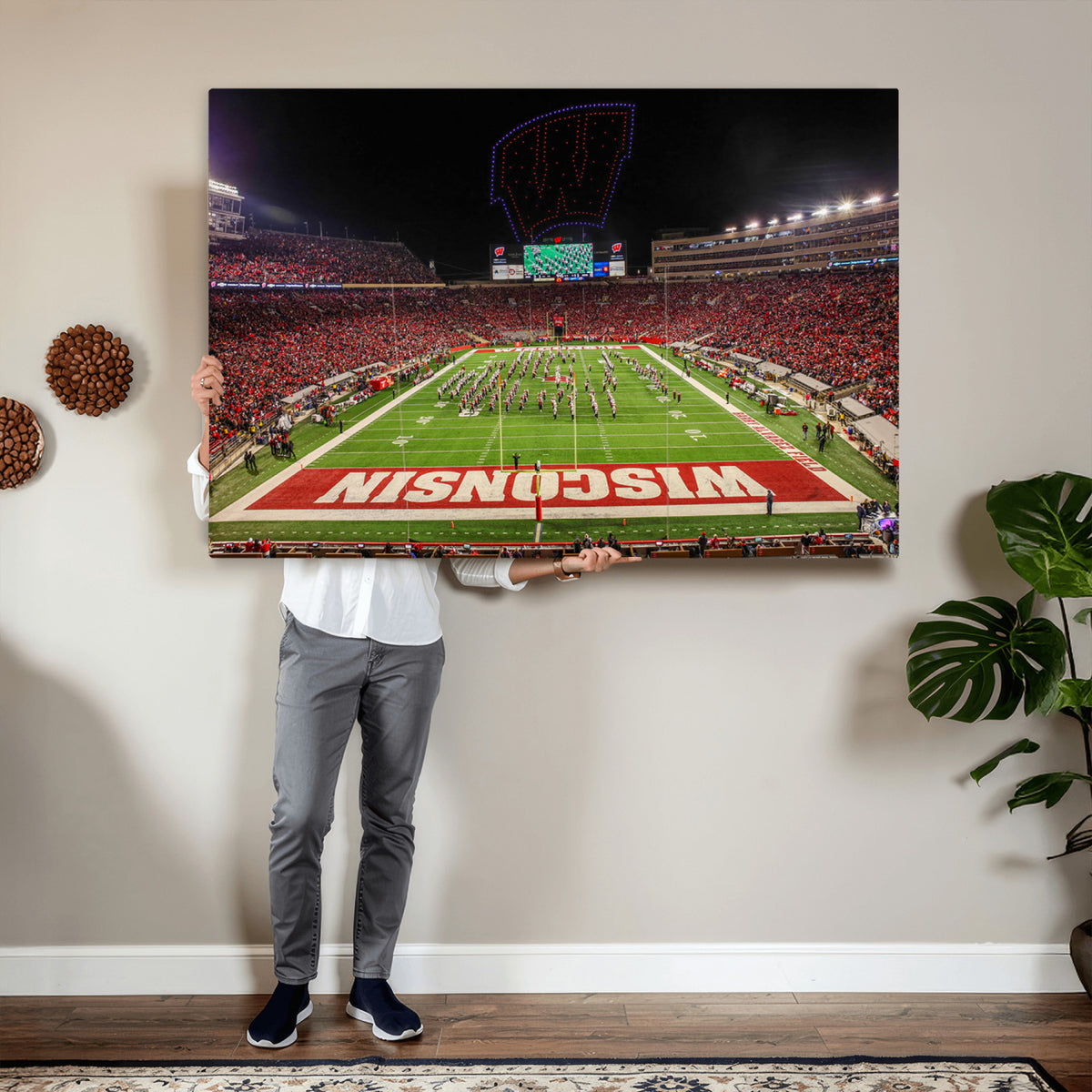 34125-MGV-CV-36X24 - Wisconsin Badgers Football Team Print Canvas- Madison Camp Randall Stadium Wall Art Canvas Print