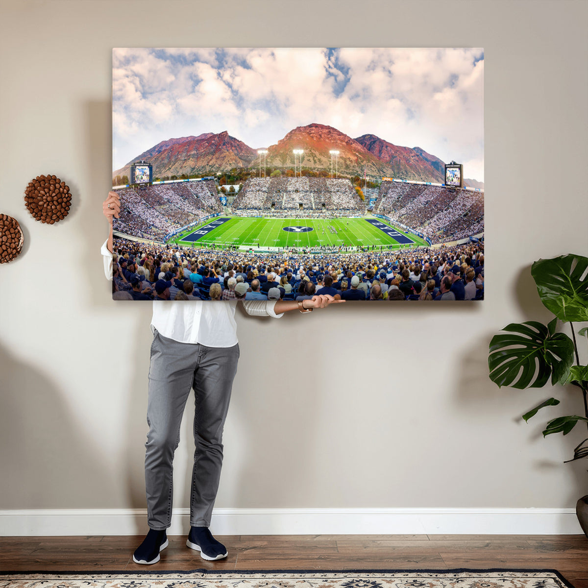 85734-MGV-CV-36X24 - Brigham Young University Cougars Football Team Print - Provo LaVell Edwards Stadium Wall Art Canvas