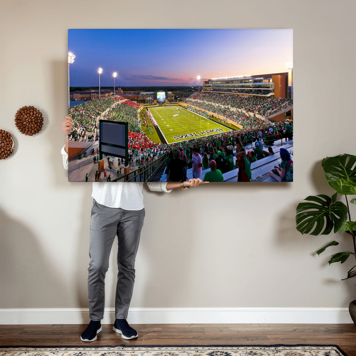 81582-MGV-CV-36X24 - University of North Texas Mean Green Football Team Print - Denton DATCU Stadium Wall Art Canvas