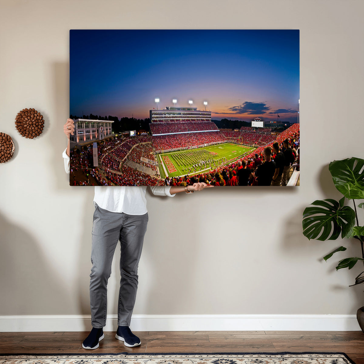 76202-MGV-CV-36X24 - Wolfpack Football Team Wall Art Print - Raleigh Carter-Finley Stadium Wall Art Canvas Print