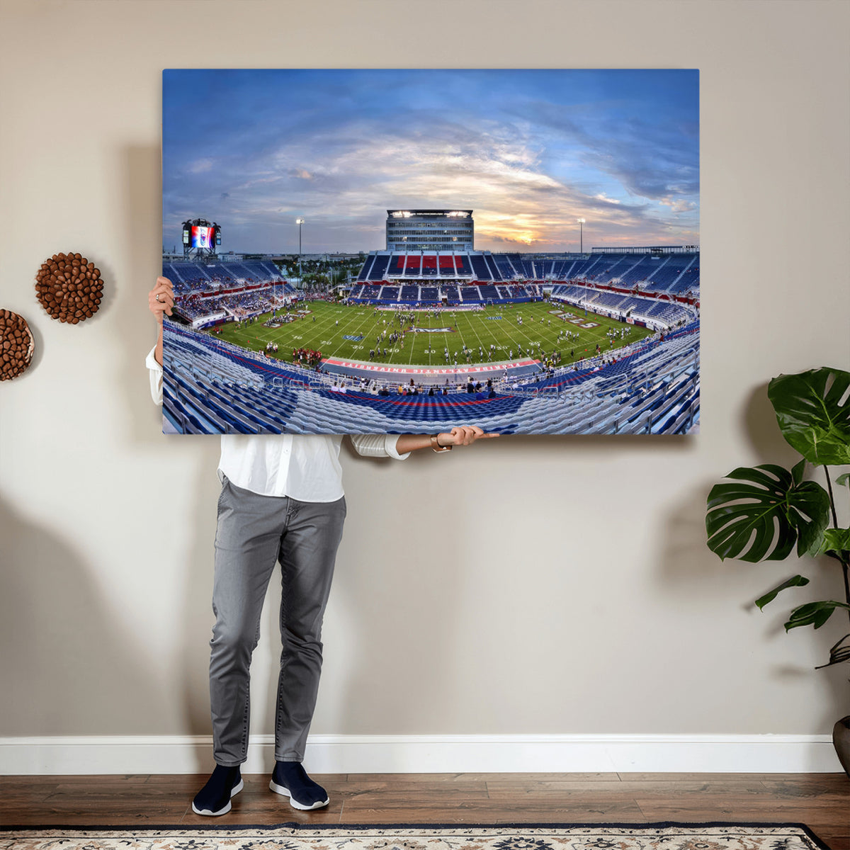 69559-MGV-CV-36X24 - Florida Atlantic University Owls Football Team Print - Boca Raton FAU Stadium Wall Art Canvas Print