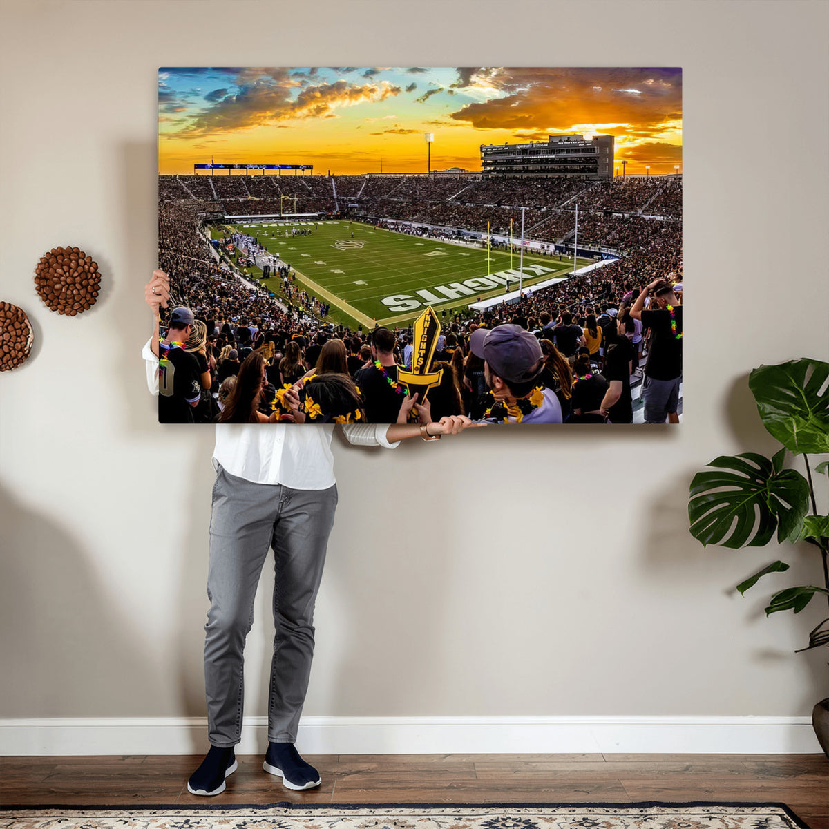 66803-MGV-CV-36X24 - UCF Knights Football Team Print - Orlando FBC Mortgage Stadium, UCF Knights Wall Art Canvas Print