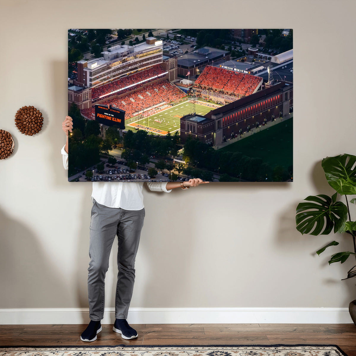 78052-MGV-CV-36X24 - University of Illinois Fighting Illini Football Team Print - Champaign Illinois Memorial Stadium