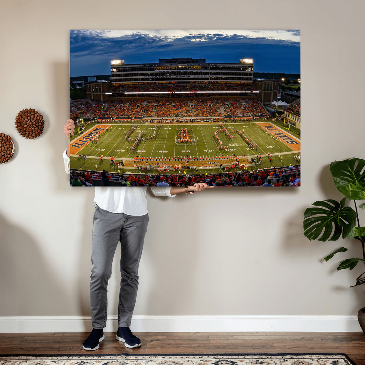 44513-MGV-CV-36X24 - University of Illinois Fighting Illini Football Team Print - Champaign Illinois Memorial Stadium