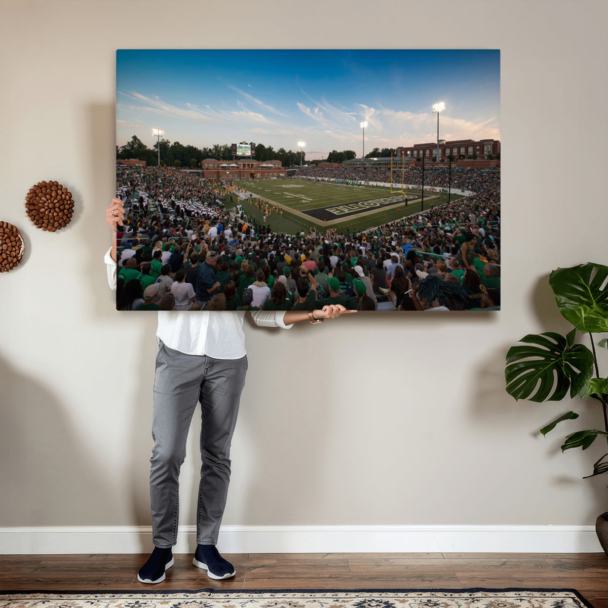 12290-MGV-CV-36X24 - University of Charlotte 49ers Football Team Print - Charlotte Jerry Richardson Stadium Wall Art