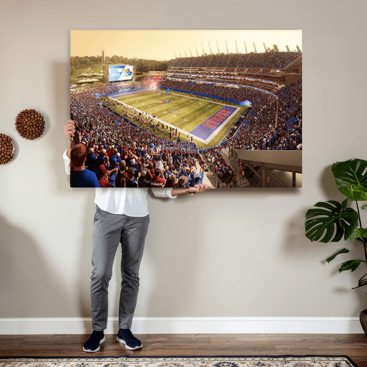 71731-MGV-CV-36X24 - University of Kansas Jayhawks Football Team Print - Lawrence Kansas Memorial Stadium Wall Art Canvas