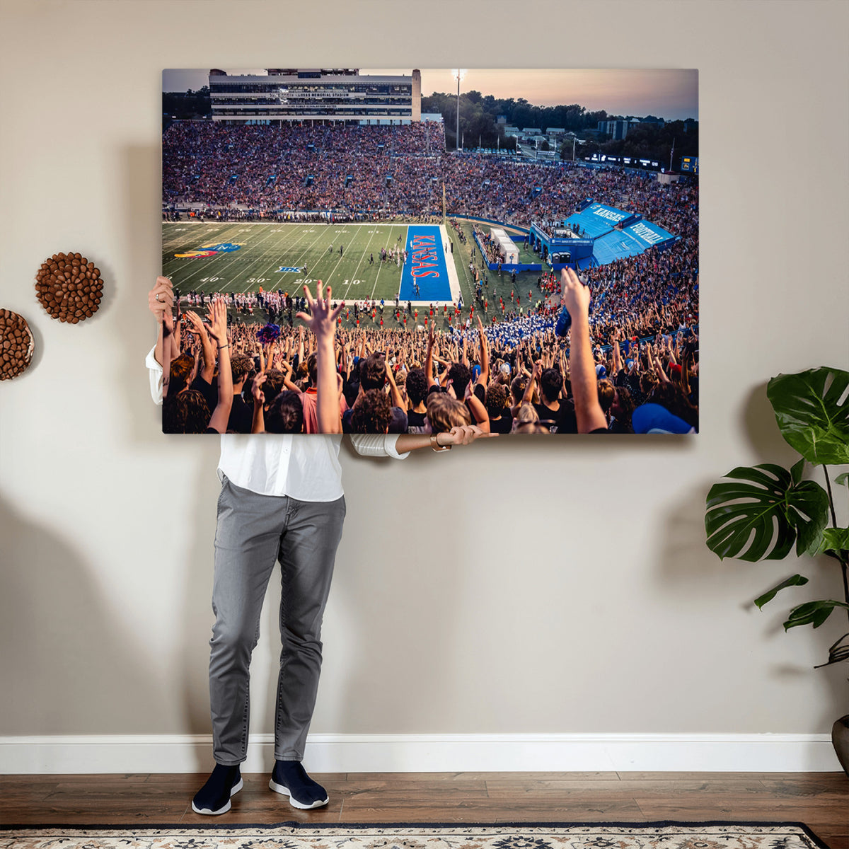 40169-MGV-CV-36X24 - University of Kansas Jayhawks Football Team Art Print - Lawrence Kansas Memorial Stadium Wall Art
