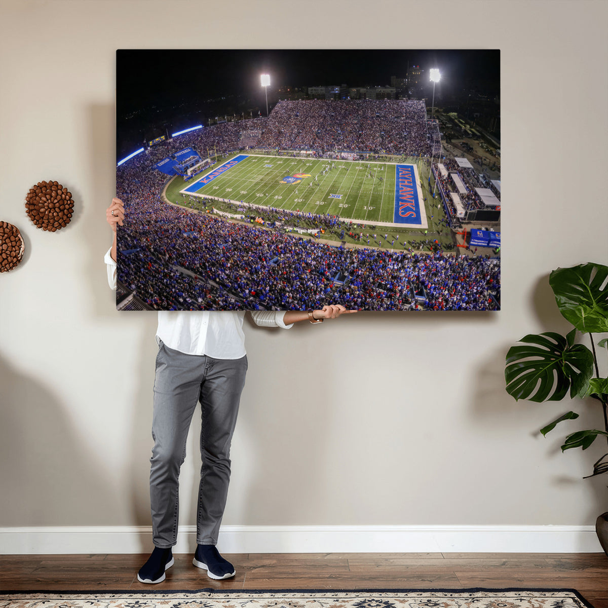 69760-MGV-CV-36X24 - University of Kansas Jayhawks Football Team Print - Lawrence Kansas Memorial Stadium Wall Art Canvas
