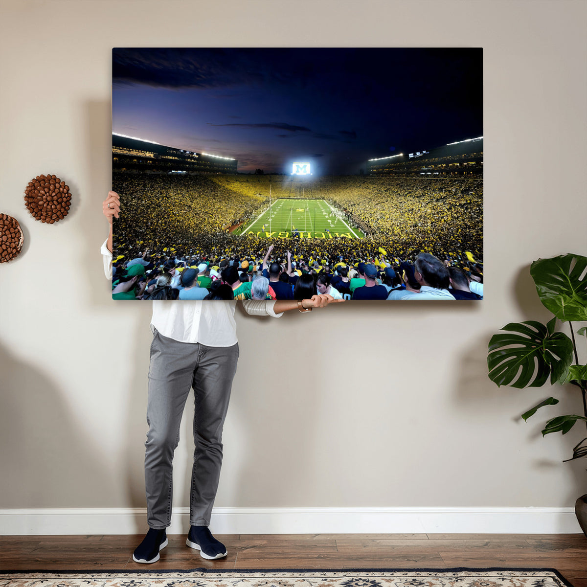 22115-MGV-CV-36X24 - University of Michigan Wolverines Football Team Print - Ann Arbor Michigan Stadium Canvas Print