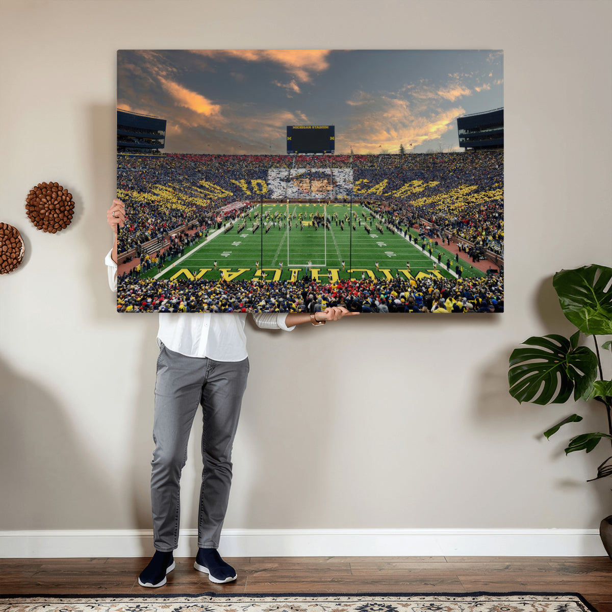 81843-MGV-CV-36X24 - University of Michigan Wolverines Print Canvas, Football Team Print - Ann Arbor Michigan Stadium