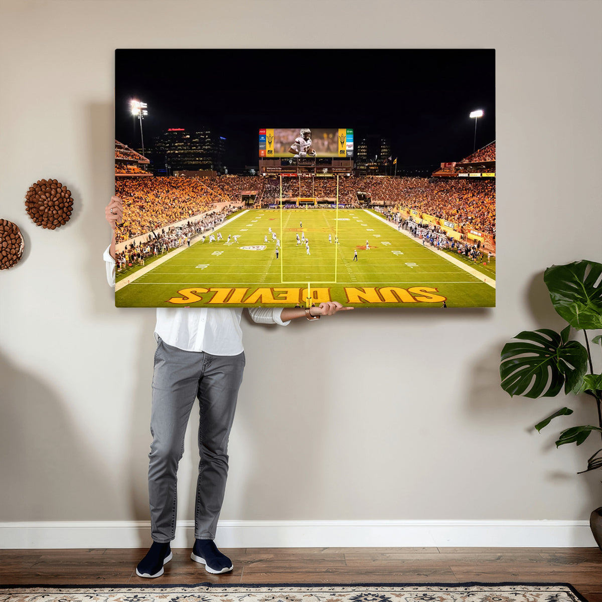 87612-MGV-CV-36X24 - ASU Sun Devils Football Team Print - Phoenix Mountain America Stadium Canvas Print
