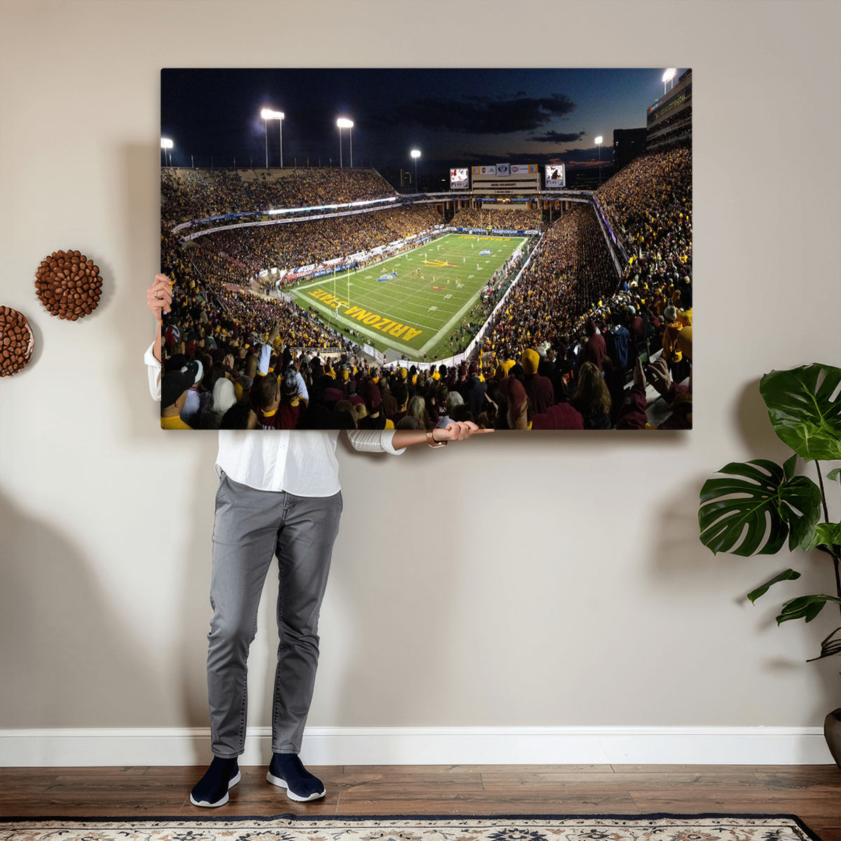 75716-MGV-CV-36X24 - ASU Sun Devils Football Team Print Canvas - Phoenix Mountain America Stadium Wall Art Canvas Print
