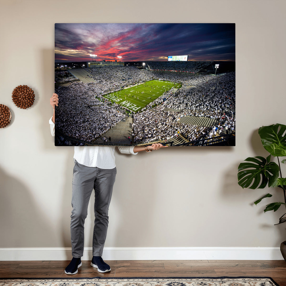 37304-MGV-CV-36X24 - Penn State Nittany Lions Football Team Print - University Park Beaver Stadium Art Canvas Print
