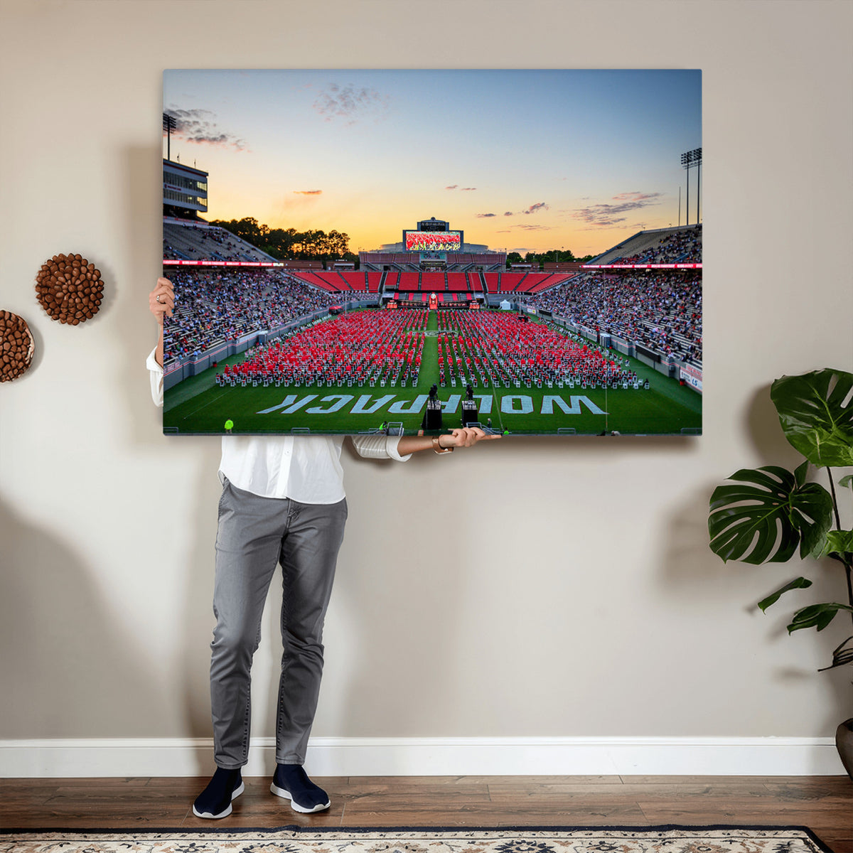 35266-MGV-CV-36X24 - NC State Wolfpack Football Team Print Wall Art - Raleigh Carter-Finley Stadium Wall Art Canvas Print