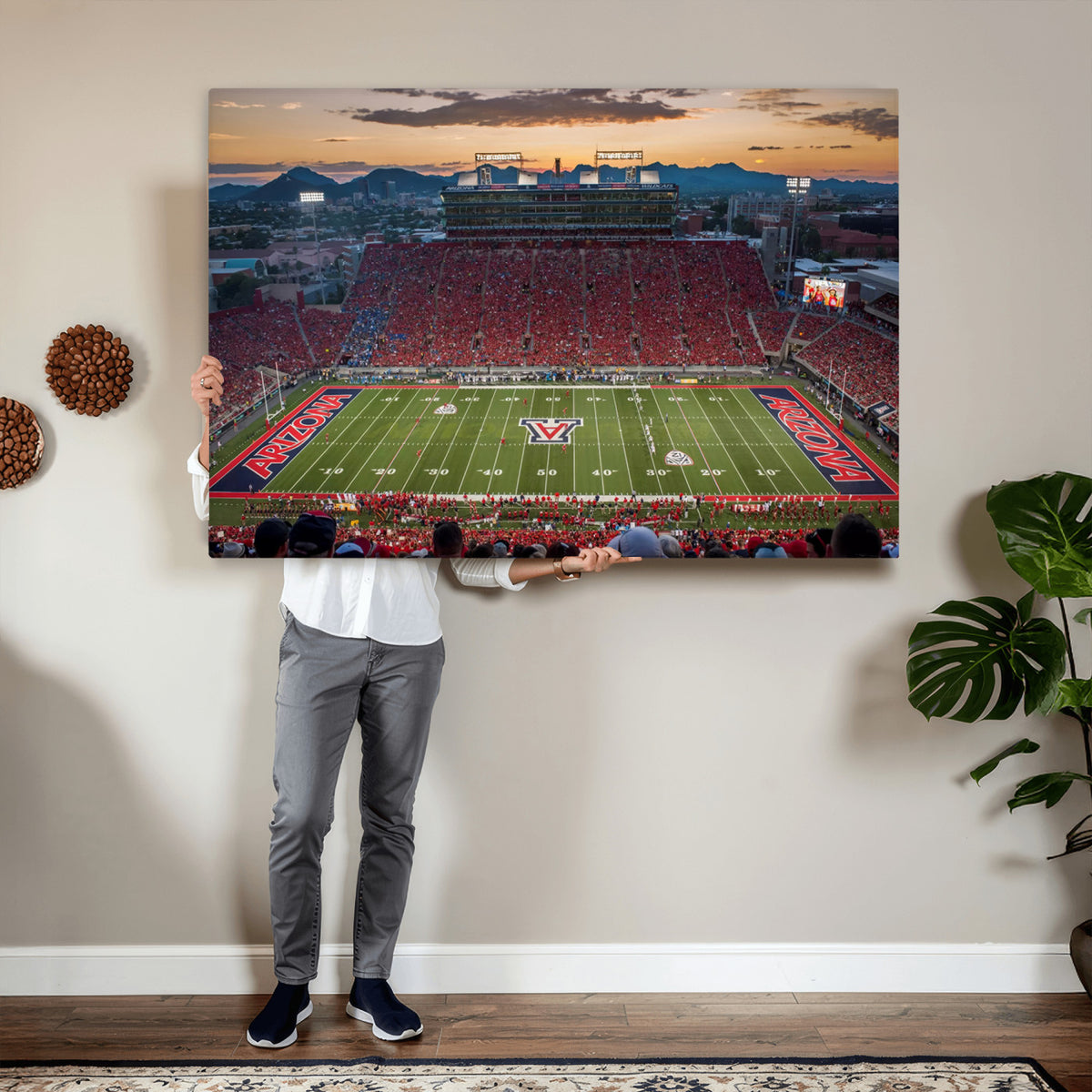 99722-MGV-CV-36X24 - Framed Arizona Wildcats Football Team Print - Tucson Arizona Stadium Wall Art Canvas Print
