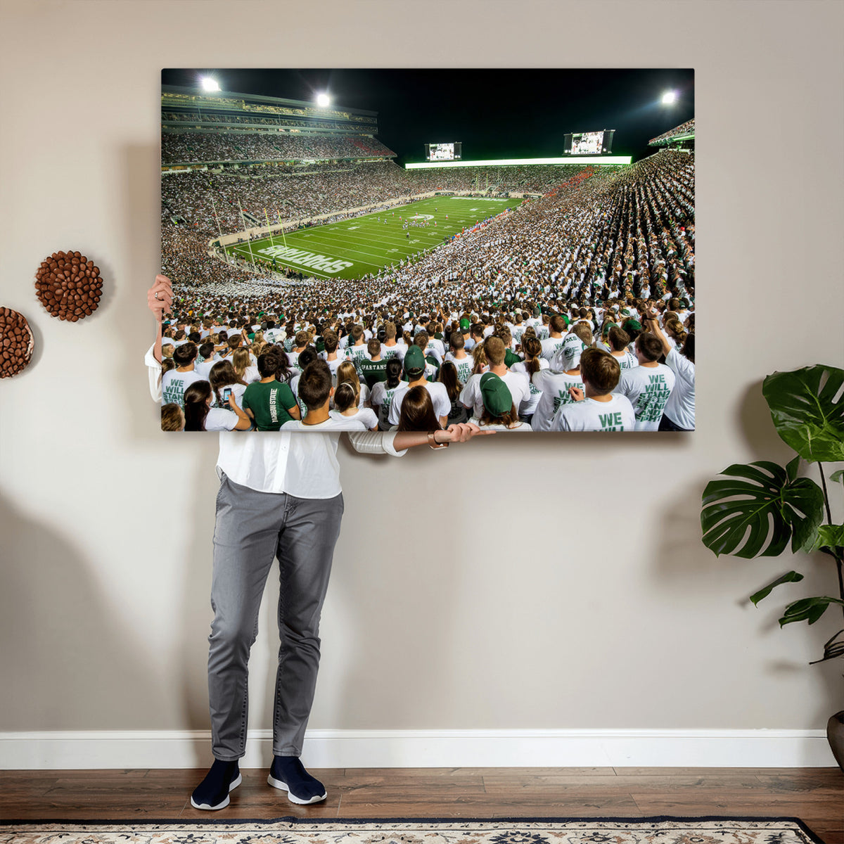 30457-PAN-FL-20X10 - Michigan State Spartans Football Canvas Print - East Lansing Spartan Stadium Wall Art Canvas Print