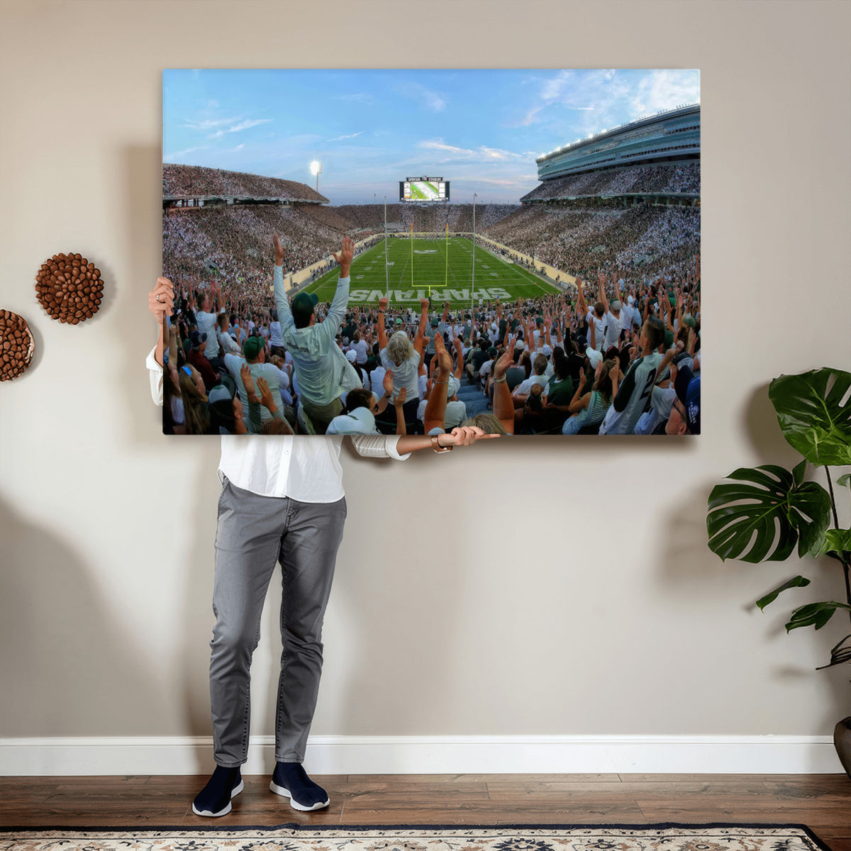 73105-PAN-FL-20X10 - Michigan State Spartans Football Team Art Print - East Lansing Spartan Stadium Wall Art Canvas Print