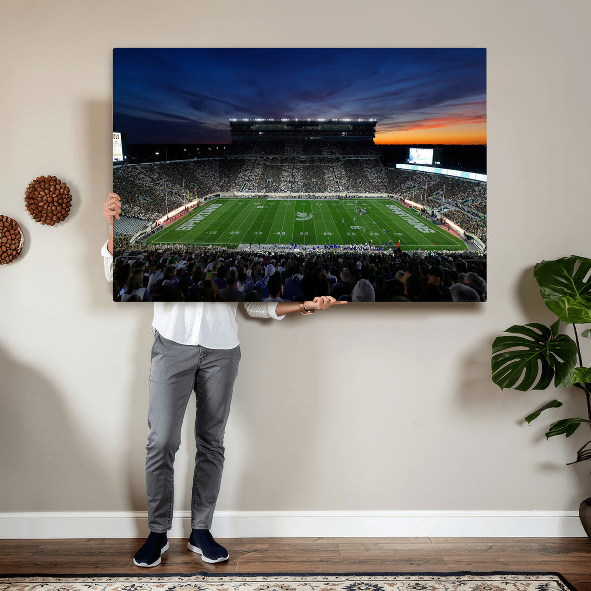 49074-PAN-FL-20X10 - Michigan State Spartans Football Team Print - East Lansing Spartan Stadium Canvas Print