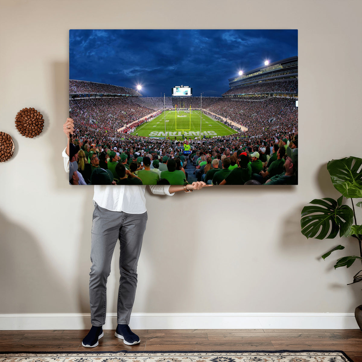 35248-PAN-FL-20X10 - Michigan State Spartans Football Team Print - East Lansing Spartan Stadium Wall Art Canvas Print
