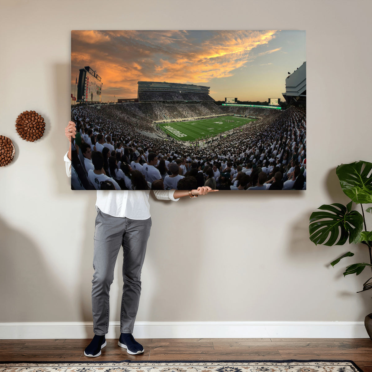 99155-PAN-FL-20X10 - Michigan State Spartans Football Team Print - East Lansing Spartan Stadium Wall Art Canvas Print