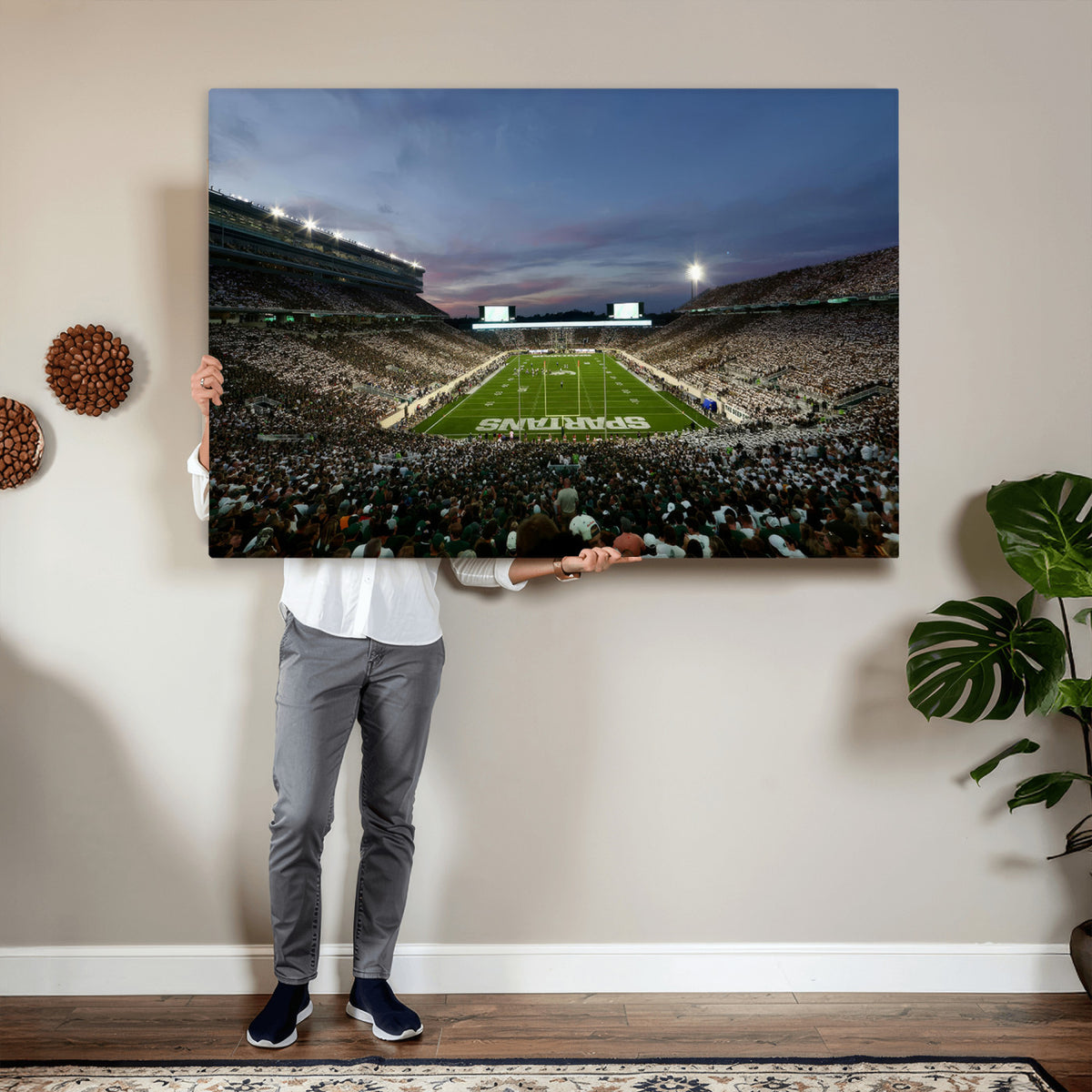90831-PAN-FL-20X10 - Michigan State Spartans Football Team Print - East Lansing Spartan Stadium Canvas Print