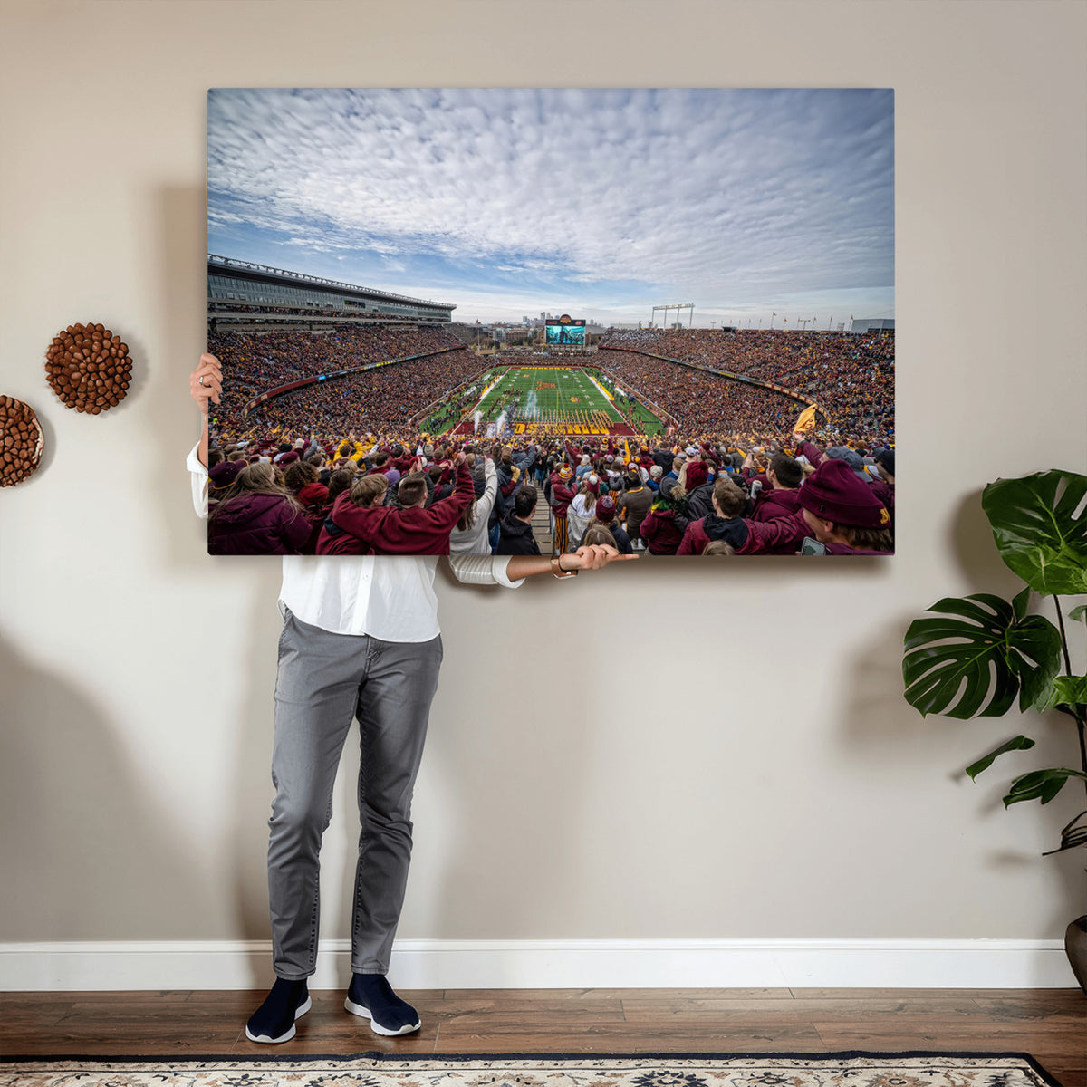 38459-PAN-FL-20X10 - University of Minnesota Golden Gophers Football Team Print - Minneapolis Huntington Bank Stadium Art