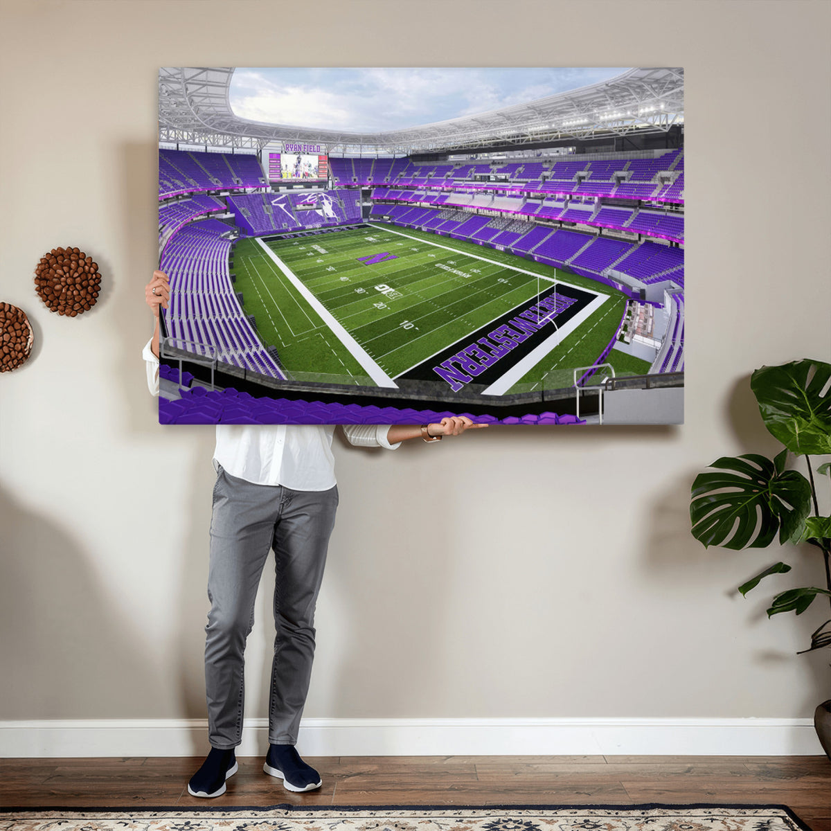 49190-MGV-CV-36X24 - Northwestern University Wildcats Football Team Print - Evanston Ryan Field Wall Art Canvas Print