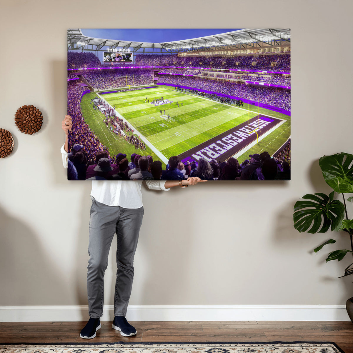 81245-MGV-CV-36X24 - Northwestern University Wildcats Football Team Print - Evanston Ryan Field Wall Art Canvas Print