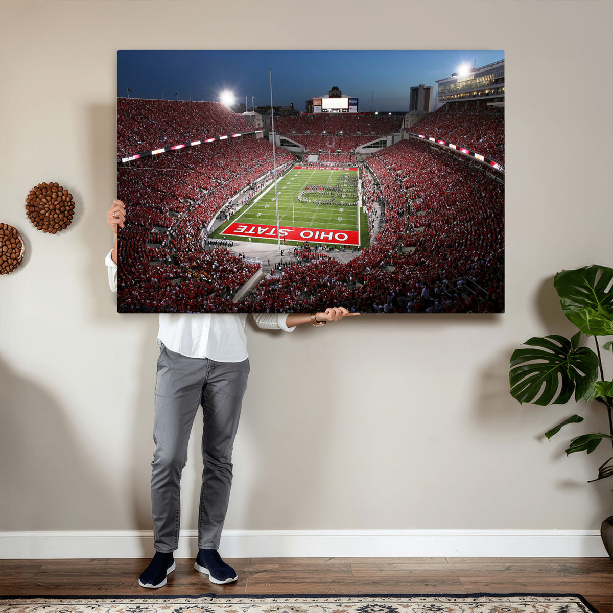 98743-PAN-FL-20X10 - Ohio State University Buckeyes Football Team Print - Columbus Ohio Stadium Wall Art Canvas Print